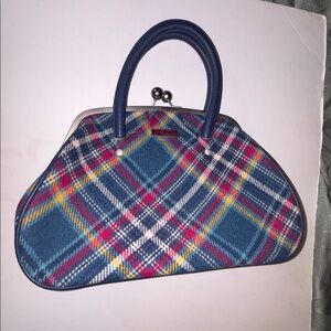 NESS..SCOTTISH BRAND TEAL WOOL PLAID TARTAN KISS LOCK HAND BAG